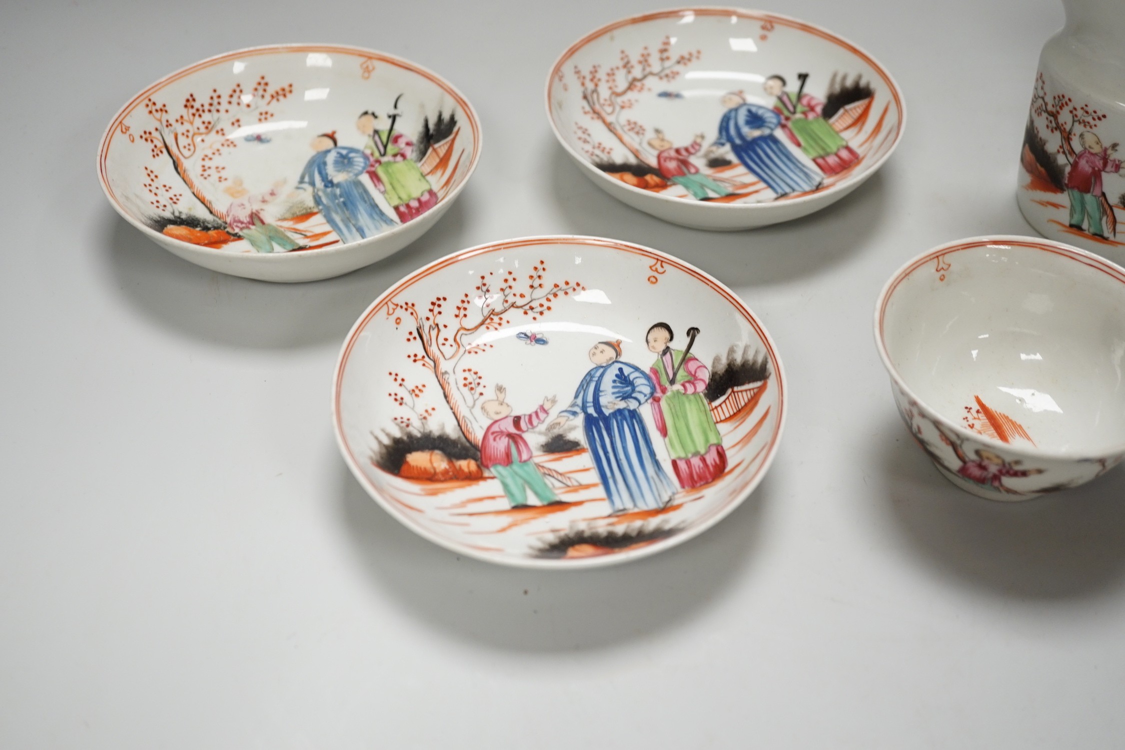 A group of New Hall porcelain boy and butterfly pattern 421 teawares, c.1800